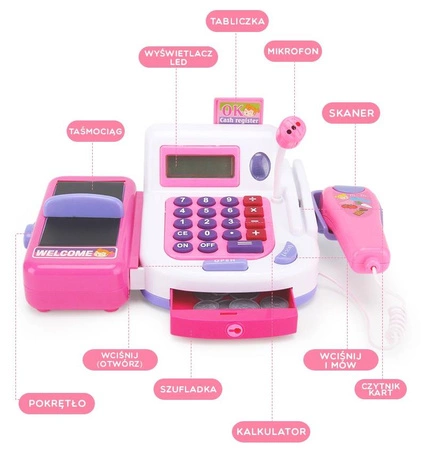 WOOPIE Kasa Sklepowa dla Dzieci Kalkulator Mikrofon Wyświetlacz LCD