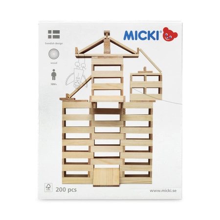 Klocki do budowania, deseczki z drewna naturalnego 200 sztuk Micki