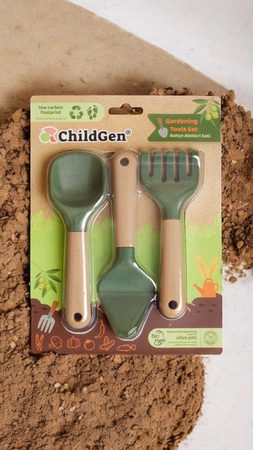 ChildGen, Zestaw zabawkowych narzędzi ogrodowych do ćwiczenia motoryki małej, grabki, szpadel, łopatka, bio plastik
