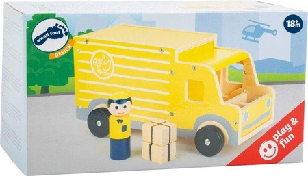 Samochód drewniany Żółta ciężarówka pocztowa Auto kuriera 11458-Small Foot Design, samochodziki dla dzieci