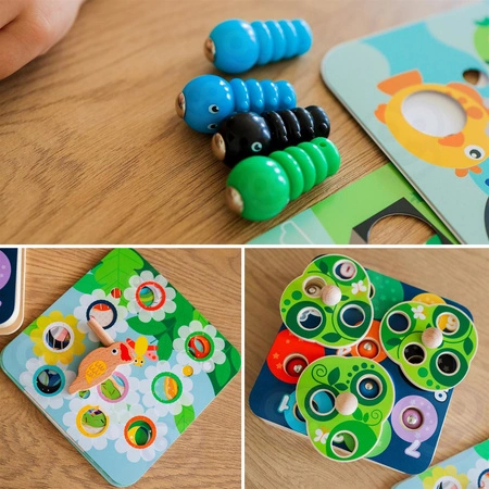 TOOKY TOY Drewniana Gra Zręcznościowa 2w1 Wyciągnij Robaczki dla Dzieci