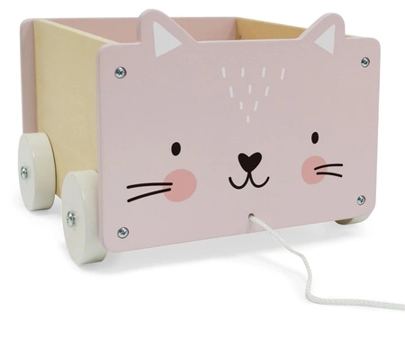 Drewniany wózek na sznurku pojemnik klocki zabawki