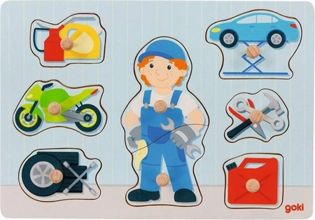 Drewniana układanka z uchwytami Mały mechanik 57407-Goki dla dzieci