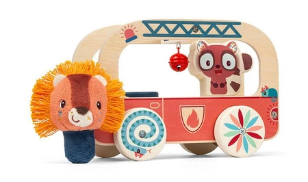 Lilliputiens Drewniany wózek do ciągnięcia Wóz strażacki Lew Jack 12 m+
