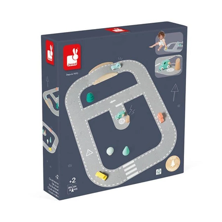 Filcowy tor dla samochodów z akcesoriami 2+, Janod