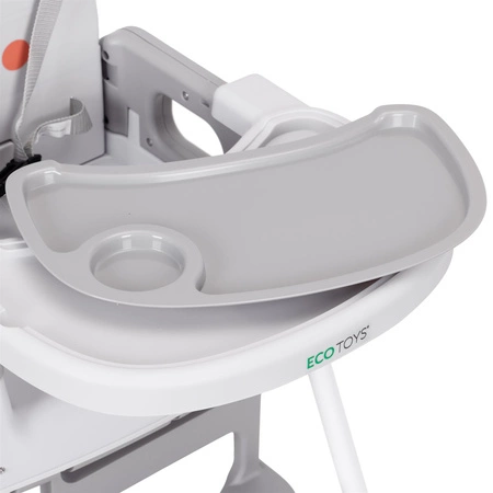 Fotelik krzesełko do karmienia dzieci 3w1 podwójna tacka 5-punktowe pasy szary ECOTOYS