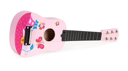 Gitara dla dzieci drewniana metalowe struny kostka- różowa