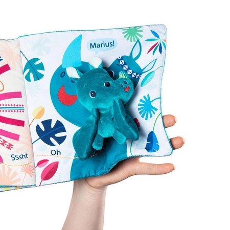 LILLIPUTIENS Książeczka z mini-przytulanką wielofunkcyjna "Tato, gdzie jesteś?" Nosorożec Marius 12 m+