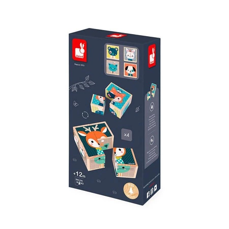 Klocki drewniane Puzzle 6w1 Las, Janod