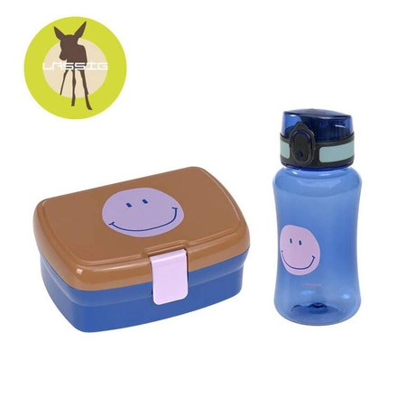 Lassig Zestaw na lunch Lunchbox + Tritanowa butelka - bidon 460 ml Little Gang Smile caramel/blue