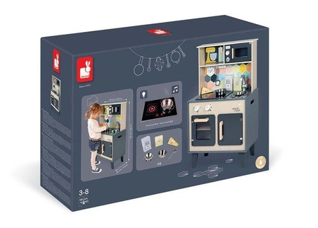 Duża drewniana kuchnia z dźwiękiem, światłem LED i 6 akcesoriami Mozaika 3-8 lat, Janod