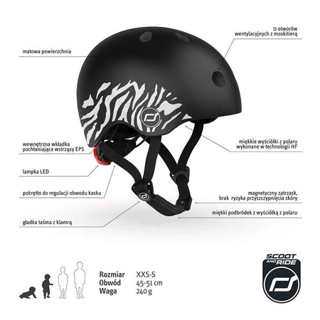 SCOOTANDRIDE Kask XXS-S dla dzieci 1-5 lat Zebra
