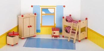 Meble dla lalek, pokój dziecka czerwony, goki