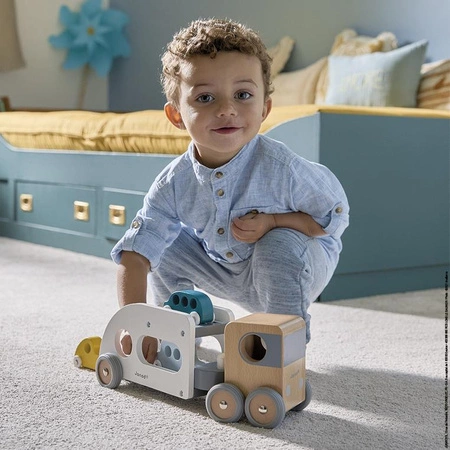 Laweta z 3 pojazdami drewniana Bolid 2+, Janod