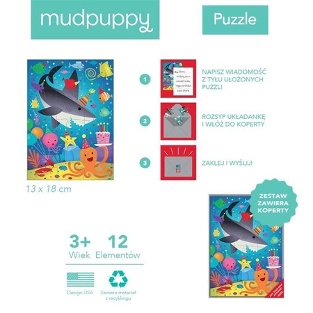 Mudpuppy Puzzle-kartka z życzeniami Rekin 12 elementów 3+