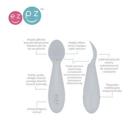 EZPZ Komplet pierwszych naczyń silikonowych First Foods Set pastelowa szarość