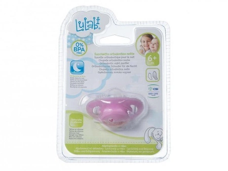Smoczek ortodontyczny silikonowy świecący Różowy 6m+ LULABI
