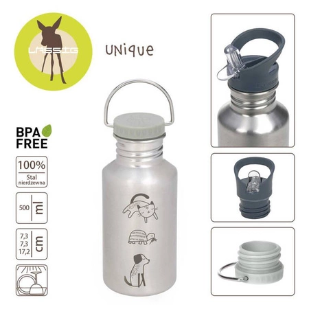 Lassig Bidon ze stali nierdzewnej z dodatkową zakrętką z ustnikiem 500 ml Happy Prints