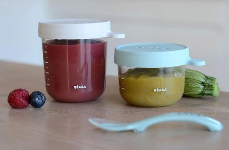 BEABA Zestaw pojemników słoiczków szklanych z hermetycznym zamknięciem 150 + 250 ml airy green i light mist