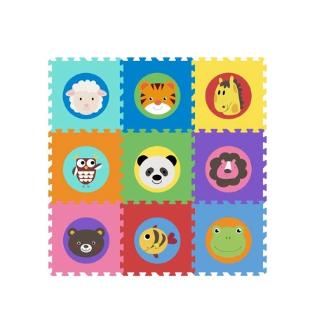 Mata piankowa EVA dla dzieci zwierzęta 90x90cm 9 el.