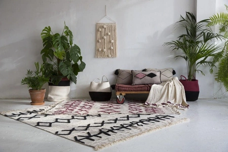 Lorena Canals Koc bawełniany Stripes Natural/Burgundy