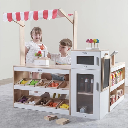 VIGA Drewniany Zestaw Stragan Sklep Supermarket XXL