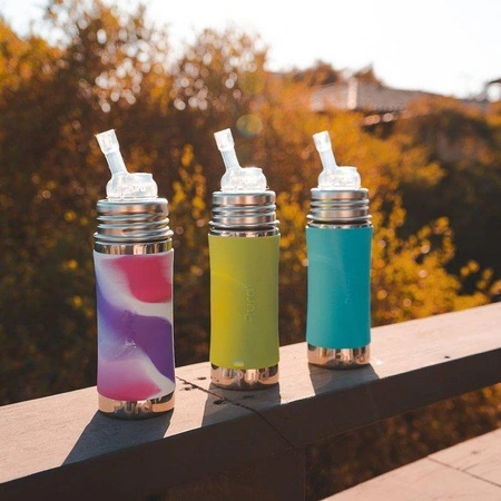 Termobutelka ze słomką 260 ml, różowy swirl, Pura