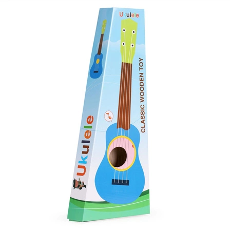 Gitara dla dzieci drewniana metalowe struny kostka- różowa