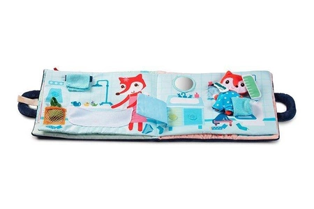 LILLIPUTIENS Miękka książeczka aktywizująca z mini-przytulanką „Dobranoc, mały lisku” 18 m+