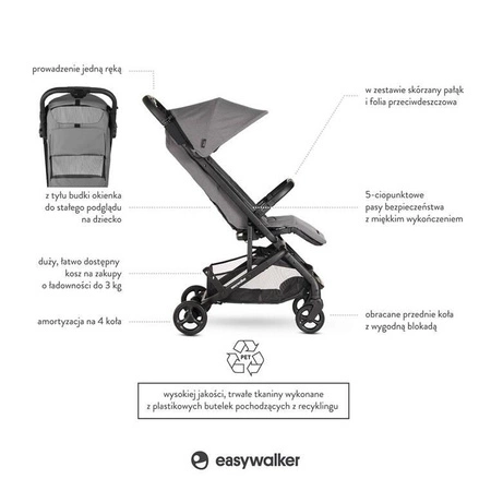 Easywalker Miley² Kompaktowy wózek spacerowy z torbą transportową Marble Grey