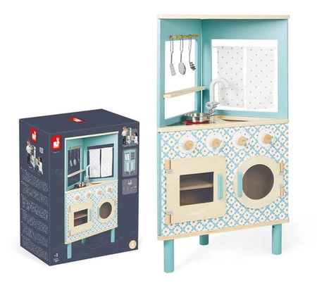 Trójstronna drewniana kuchnia narożna Trio z 5 akcesoriami 3+, Janod