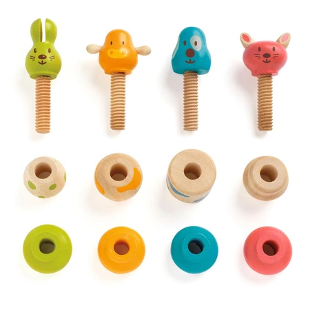 Drewniana zabawka śrubki -zwierzaki DJ06304