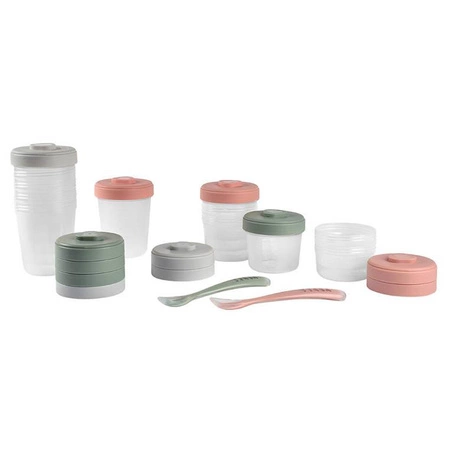 Beaba Zestaw słoiczków Clip 12 szt. (2x90ml, 4x150ml, 6x250ml) + 2 łyżeczki Eucalyptus