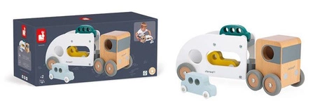 Laweta z 3 pojazdami drewniana Bolid 2+, Janod