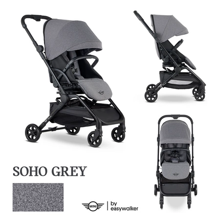 MINI by Easywalker Buggy TURN Kompaktowy wózek spacerowy z obrotowym siedziskiem 360° Soho Grey (z osłoną przeciwdeszczową w zestawie)