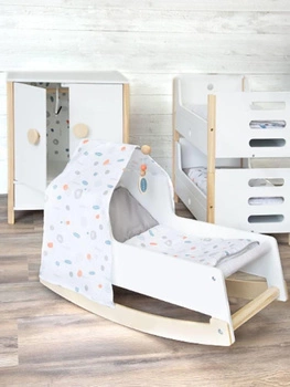 Drewniana kołyska dla lalki Little Button 11813-Small Foot, meble dla lalek