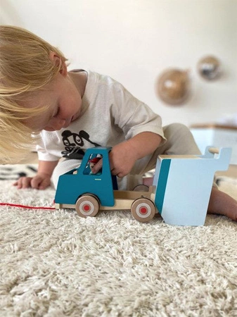 Samochód drewniany niebieska Wywrotka zabawka do ciągnięcia na sznurku 12348 Small Foot
