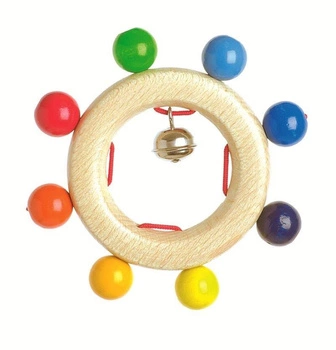 Drewniana grzechotka, tęczowe korale