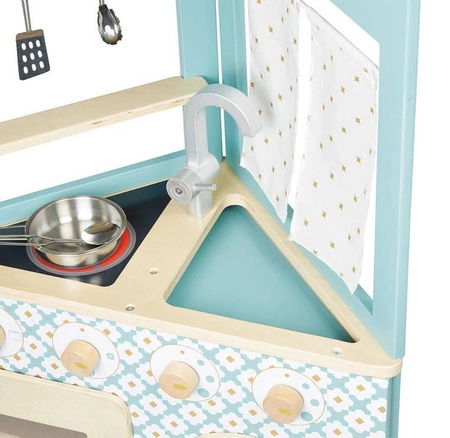 Trójstronna drewniana kuchnia narożna Trio z 5 akcesoriami 3+, Janod