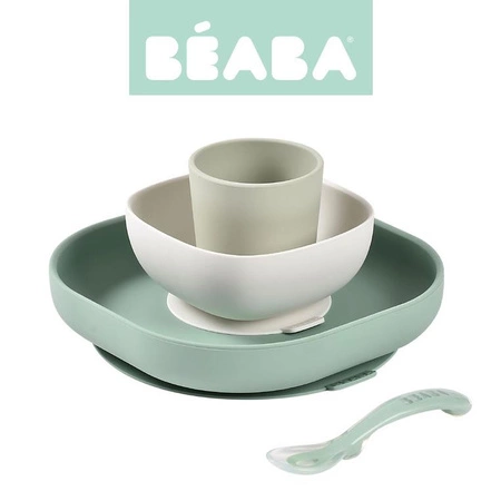 USZKODZONE OPAKOWANIE Beaba Komplet naczyń z silikonu z przyssawką Sage Green
