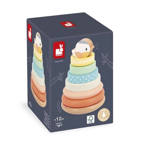 Janod Układanka piramida drewniana Gniazdko Pure 12 m+