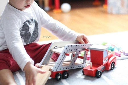 Laweta drewniana duża z 4 samochodzikami, Janod