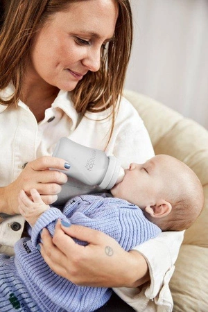 Szklana butelka ze smoczkiem S, 150 ml, szara, Everyday Baby