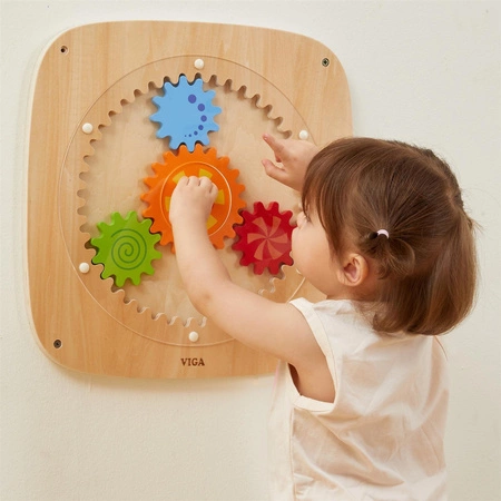 VIGA Drewniana Tablica z Kolorowymi Kołami Zębatymi
