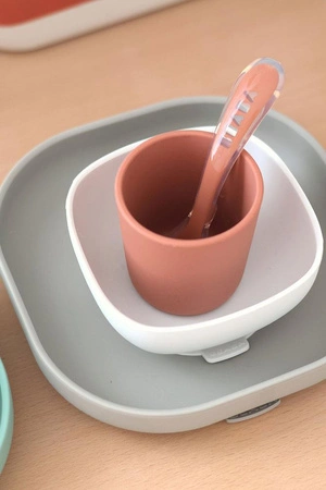 Beaba Komplet naczyń z silikonu z przyssawką Terracotta
