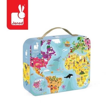 Puzzle w walizce dwustronne okrągłe Błękitna planeta 208 elementów 7+, Janod