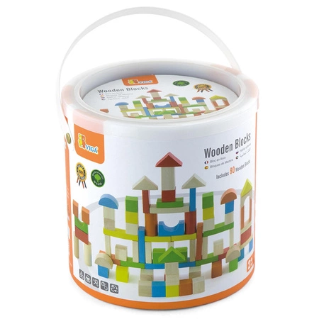 VIGA Drewniane Klocki Edukacyjne w Wiaderku 80 el.