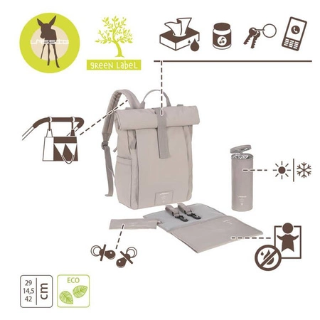 Lassig Green Label Plecak dla mam z akcesoriami Rolltop Up Backpack taupe (Edycja limitowana)