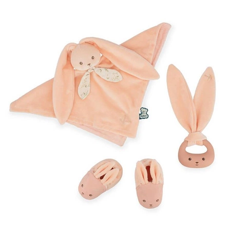 Kaloo Zestaw prezentowy 3 w 1 Królik (komforter + gryzak + buciki) brzoskwiniowy Lapinoo