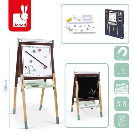 Duża drewniana tablica brązowa z 14 akcesoriami, Janod